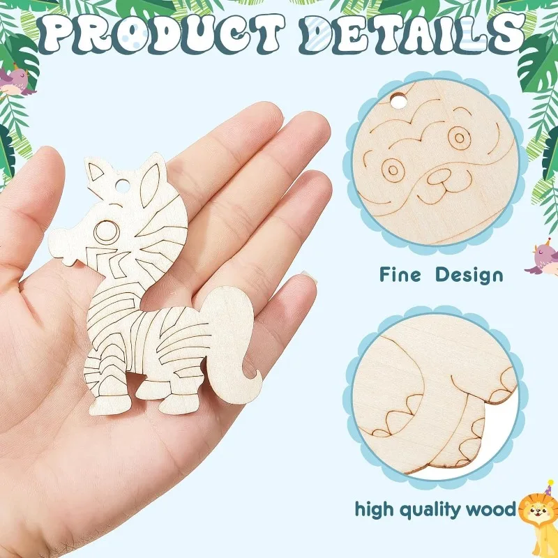 9pcs Mix Unfinished Wood Animal Jungle Cutouts Jungle Animal Crafts Wooden Shapes Crocodile Lion Monkey Elephant Tiger Giraffe