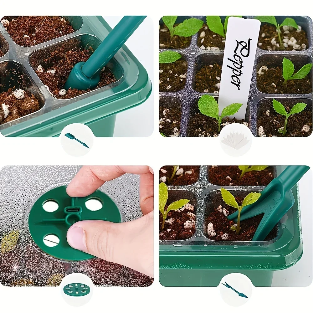 Plant Light Elevated Seedling Starter Trays With Humidity Domes Clear Cell Tray Humidity 6/12 Cells + LED Grow Light