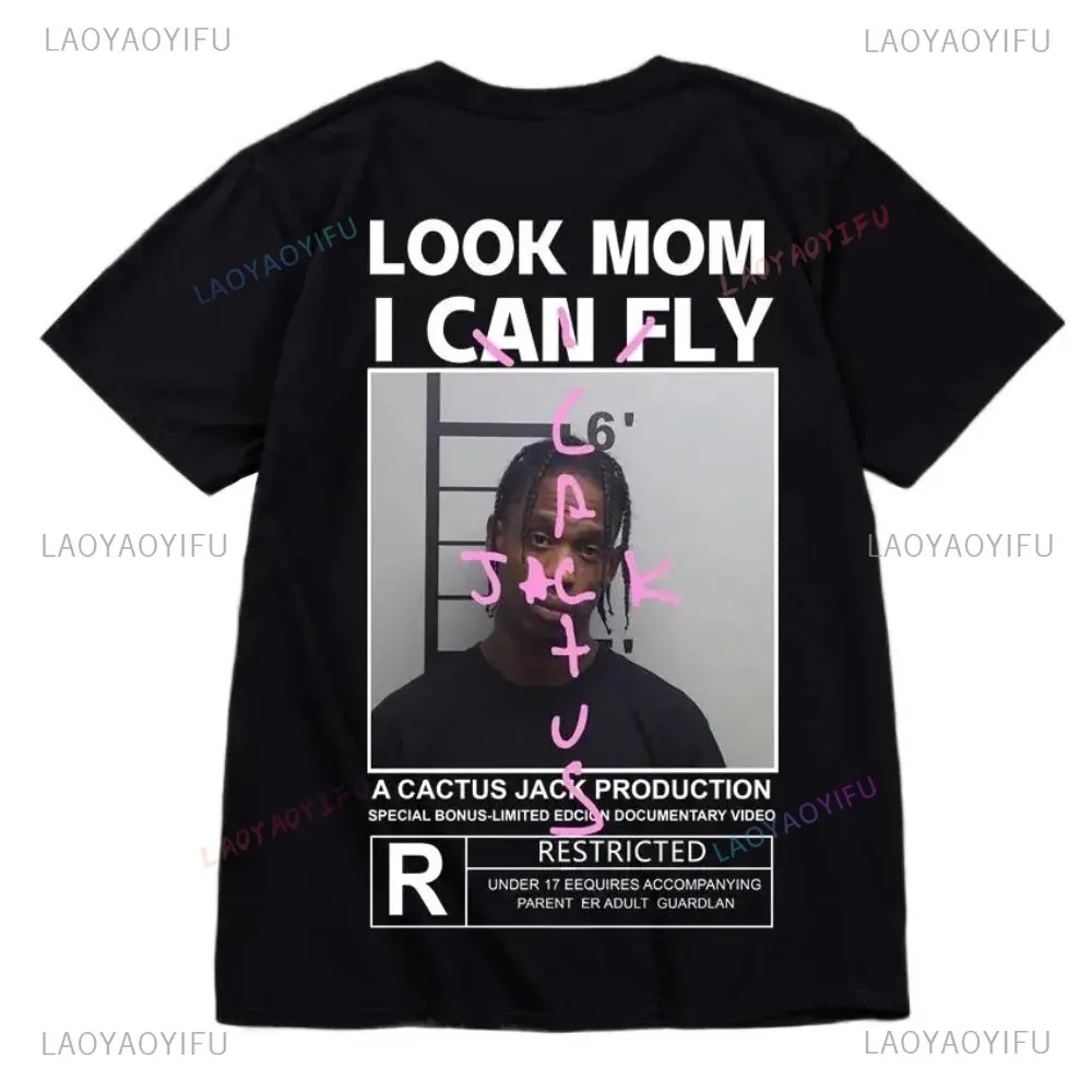 Cactus Jack LOOK MOM I CAN FLY Men's and Women's Short Sleeve Printed T-shirt ASTROWORLD Hip Hop Short Sleeve Tshirts Tops