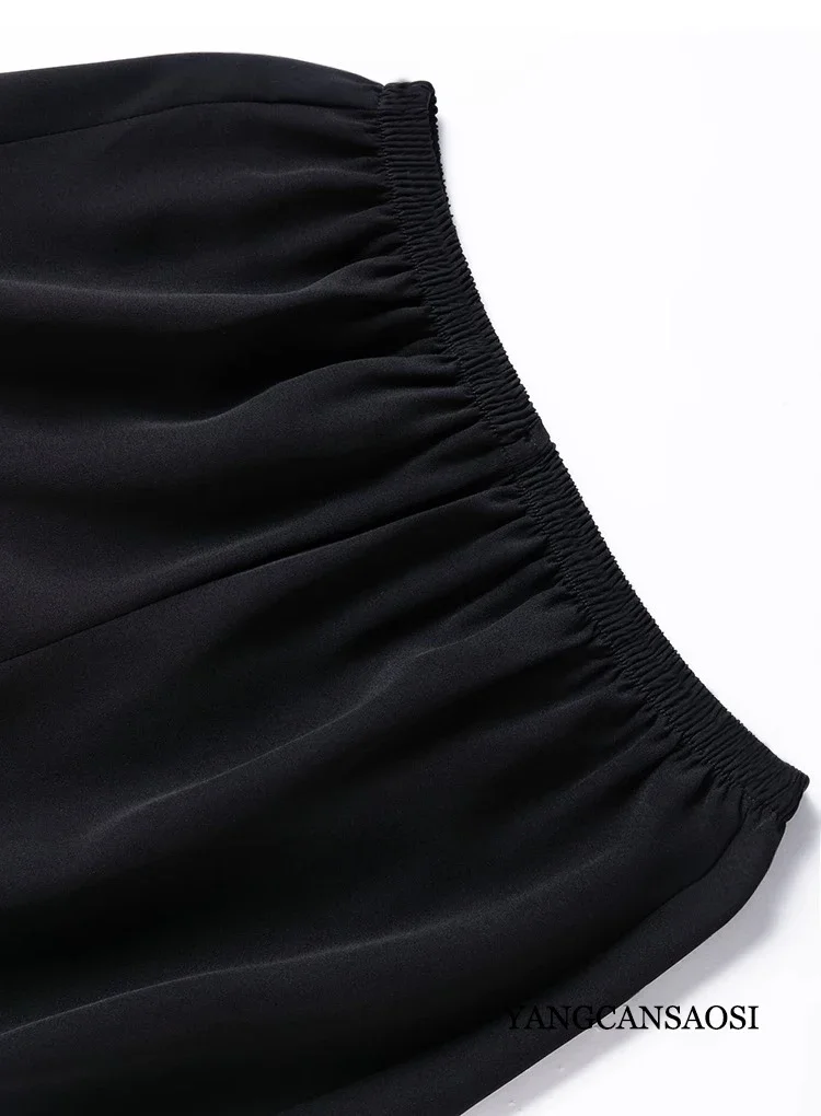 Welfare Style Breathable and Skin Friendly 93% Natural Mulberry Silk Crepe De Chine Black Elastic Waist Women's Safety Pants