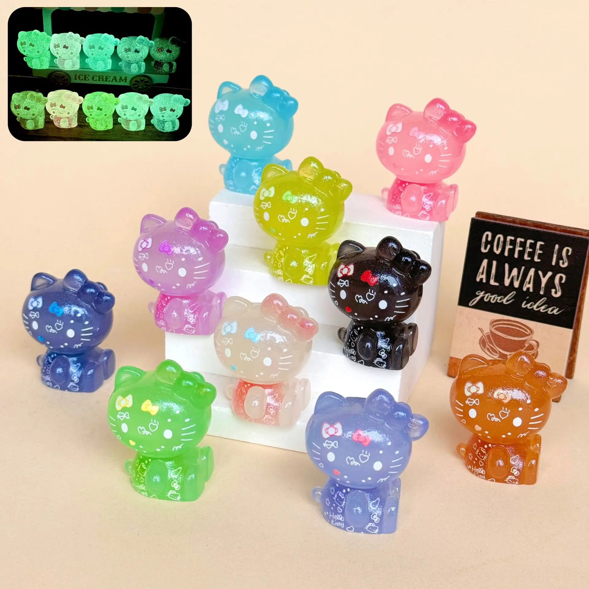 10 قطعة توهج الليل الكتابة على الجدران ل مرحبا كيتي دمية الإبداعية DIY بها بنفسك دمية الحلي الحرف الراقية مكتب زينة لهدايا عيد الميلاد