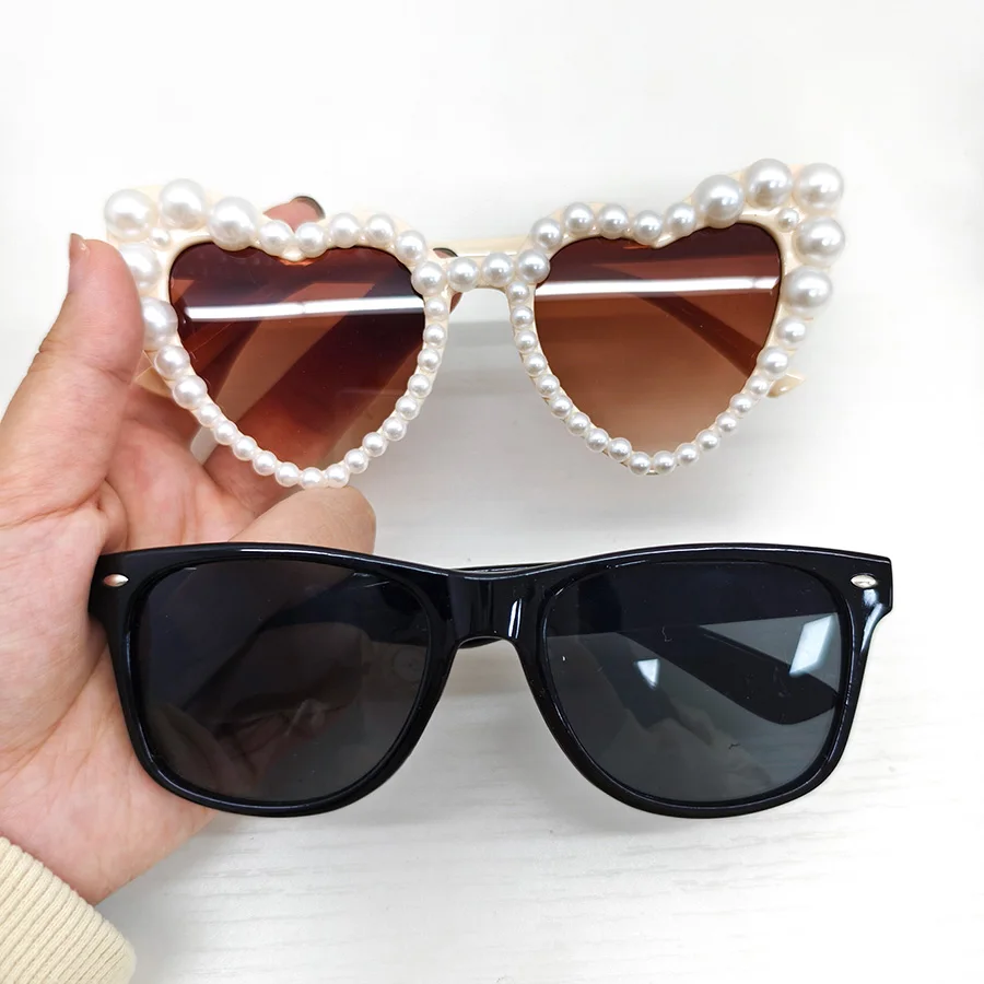 2PCS Pearl Decoration Love Large Frame Y2K retro Style Prom Wedding Party Couple Sunglasses Combination for Men and Women