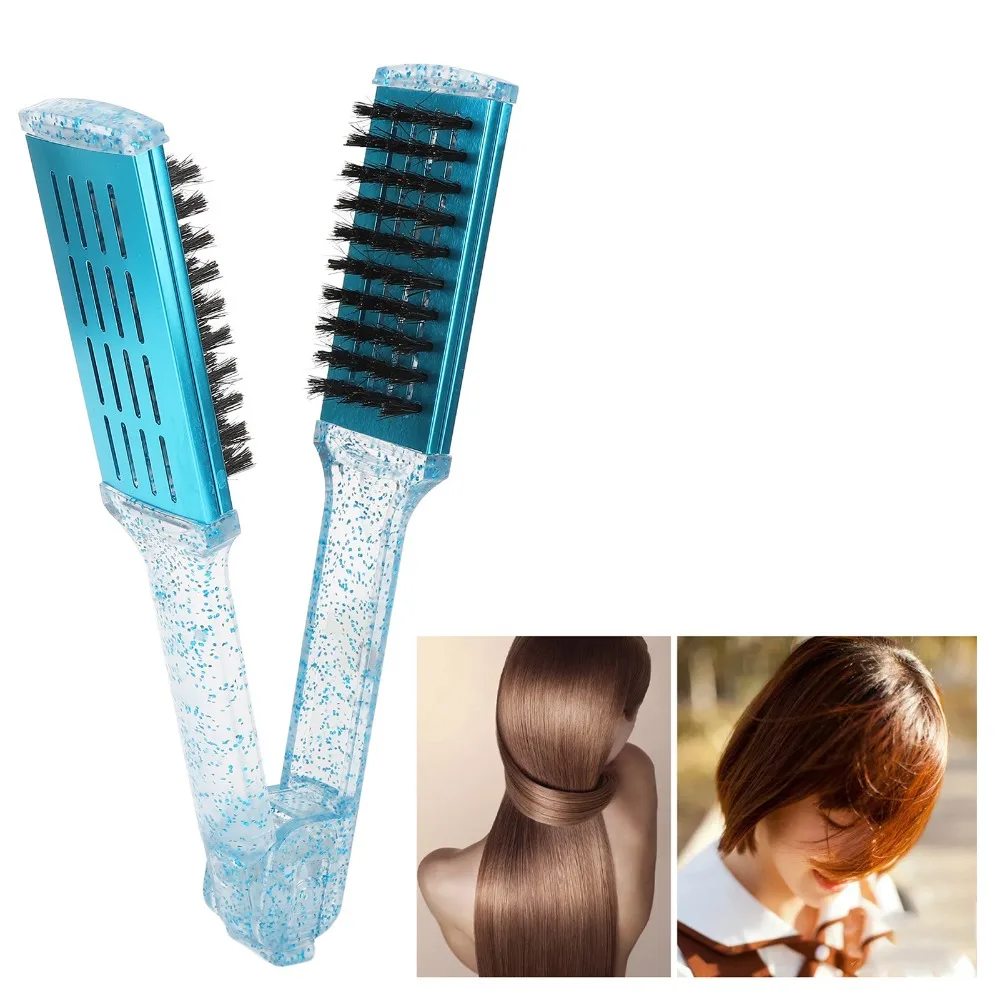 Multifunction Hair Straightener Clamp Brush Blue Exquisite Double Sided Straightener Brush ABS Straightening Clamp Brush