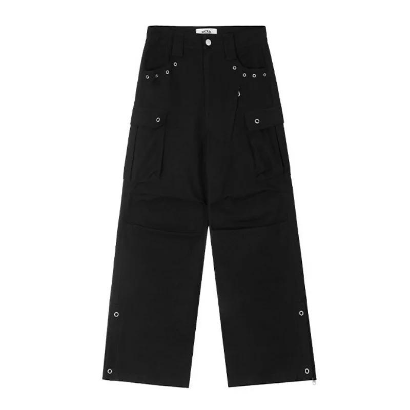 Imagem -06 - Mulheres Preto Cintura Alta Cargo Calças Moda Vintage Lazer Reta Calças Perna Larga Rua Feminina 2023 Novidades Summer Mopping Trouser