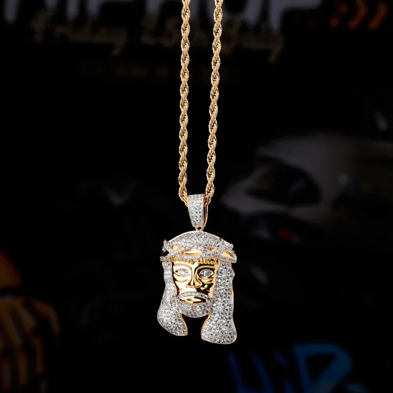 

Hip Hop Crown of Thorns Pendant Necklace Copper Full Zircon Gold Plated Statement Jewelry for Women Men