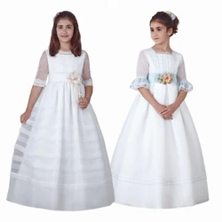 Elegant Flower Girl Dress Long sleeves Princess Floral Beauty pageant Wedding Dresses Kids Birthday Gift First Communion Gown