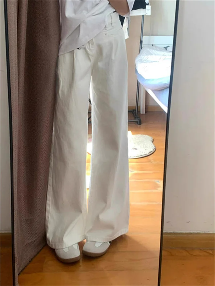 

plus Size American Style High Waist Wide Leg Jeans Women's Loose Slimming Straight Floor-Length Trousers Casual Wear