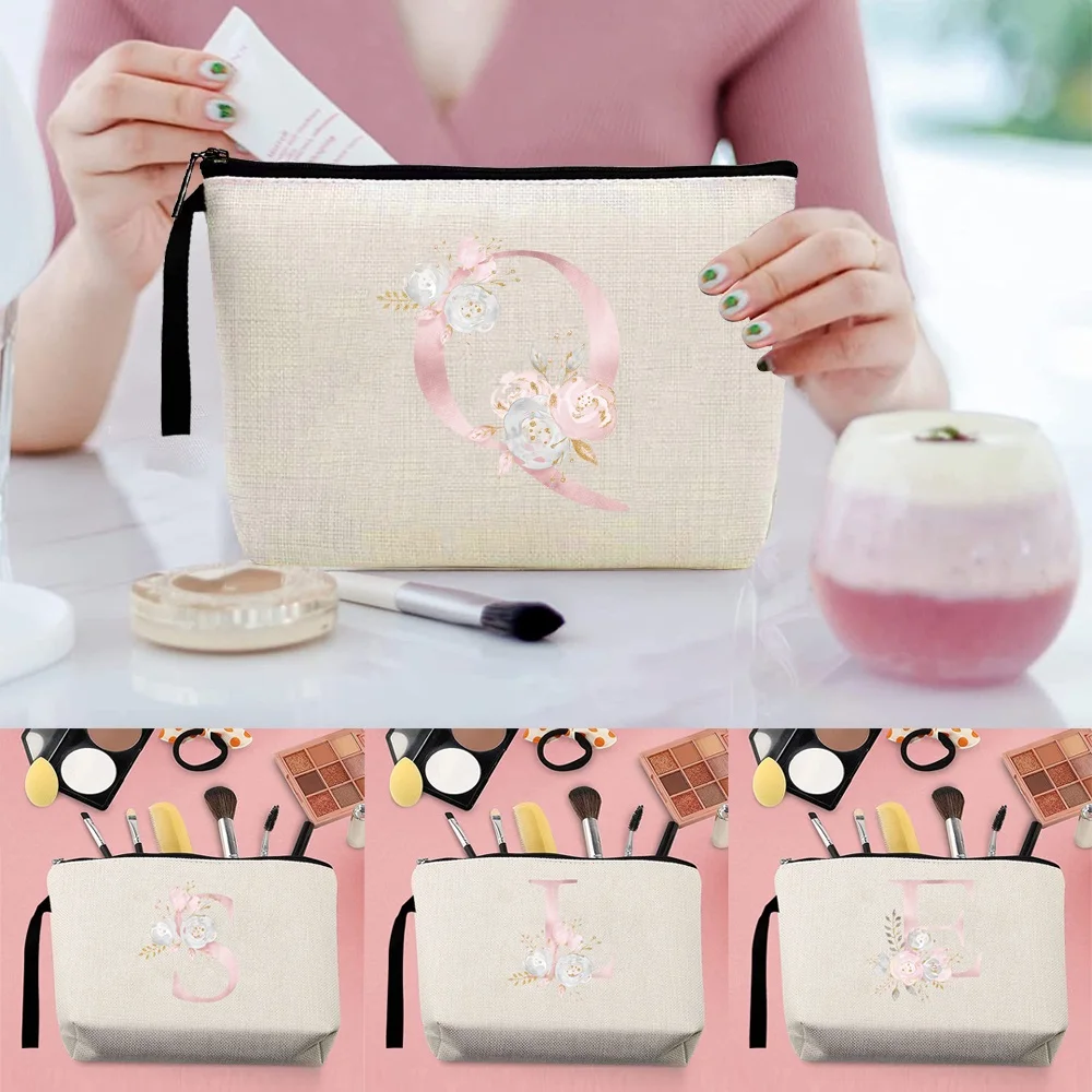 

Women's Makeup Bag Travel Toiletry Organizer Case Bridesmaid Cosmetic Bag Purse Zipper Pencil Pouch Pink Flower Series Print