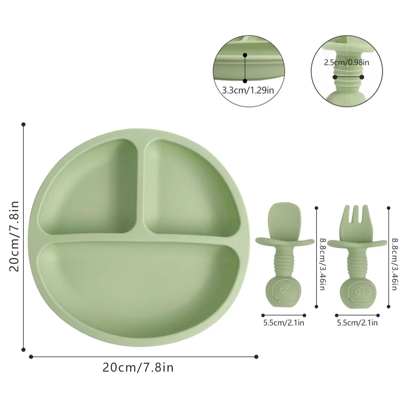 1 Juego de alimentación de silicona, vajilla para niños, suministros de alimentación de bebé, cuenco de alimentación de bebé, tenedor de silicona suave, cuchara