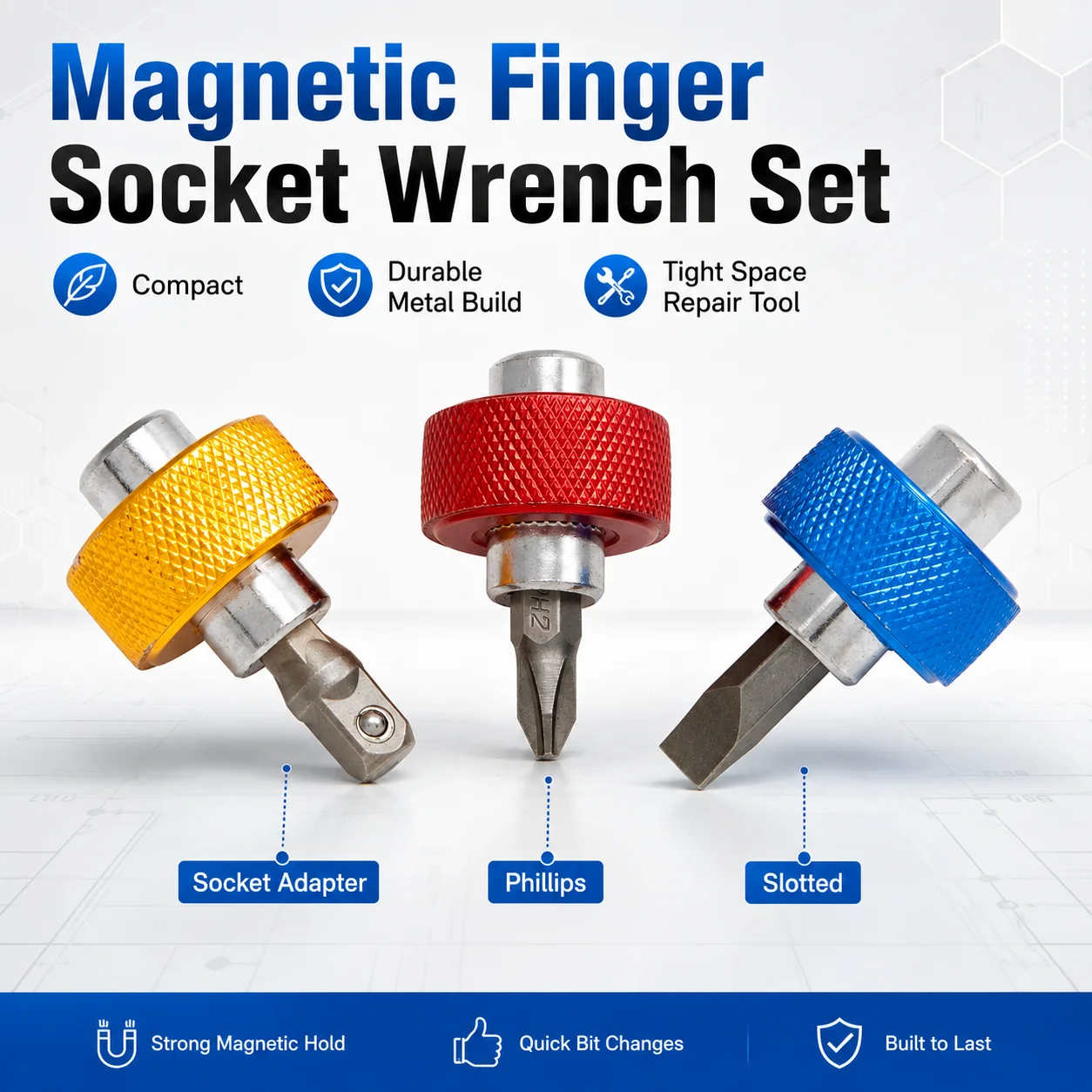 Rafford 3-teiliges Fingergriff-Schraubendreher-Set 1/4 Zoll Magnetischer Steckschlüssel Mini Stubby Schraubendreher-Bithalter Werkzeug für Enge Räume Rep – Detail 2