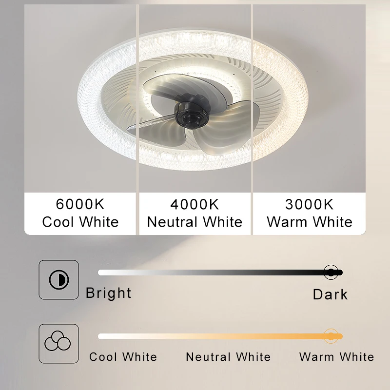 Modern White Ceiling Fan Light Remote Control Led 120W Dimmable For Bedroom 4-Speed Fan Adjustable In Kitchen Dining Room