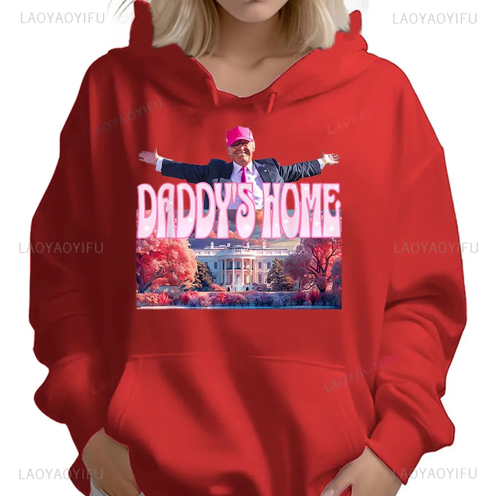 Funny Daddys Home Hoodies 2024 Trump Shirt I\'ll Be Home for Christmas Comfort Pullovers Unisex Loose Winter Hoodie streetwear