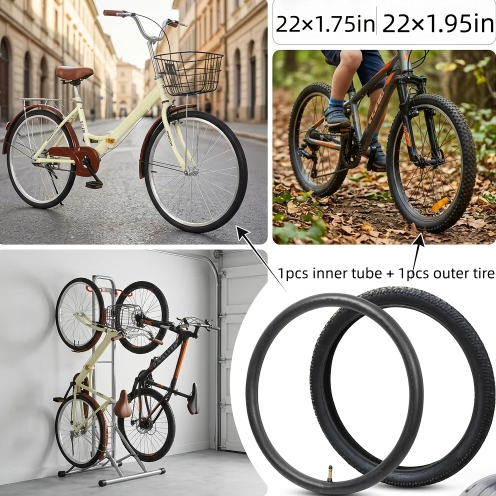 

22 Inch Bicycle Tire and Inner Tube Set 22x1.75 22x1.95 AV 32mm Schrader Valve Bike Tyre Replacement Kit for Kids City MTB Cycle