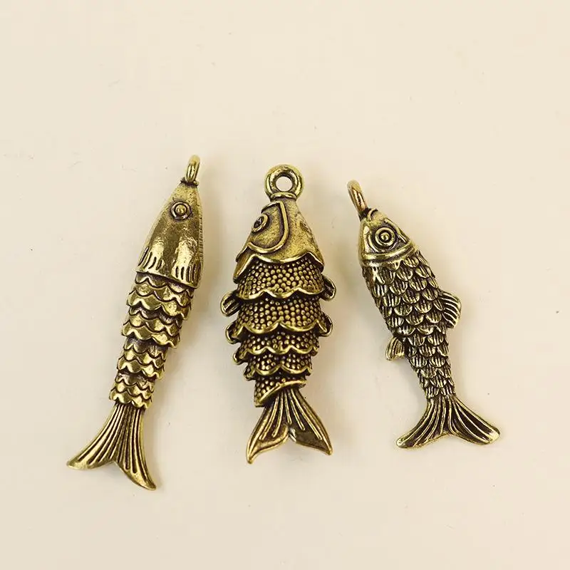 Vintage Koi-Fisch Schlüsselanhänger Anhänger Zubehör Messing Miniaturen Tischdekoration Klassische Kleine Tierfiguren Teehaustier Wohndekoration – Detail 2