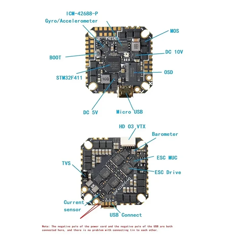 

GHF411 AIO-HD 40A F411 ICM42688P Flight Controller BLHELIS 40A 4In1 ESC 3-6S Forfpv Toothpick Ducted Drones DIY Parts-Y41A