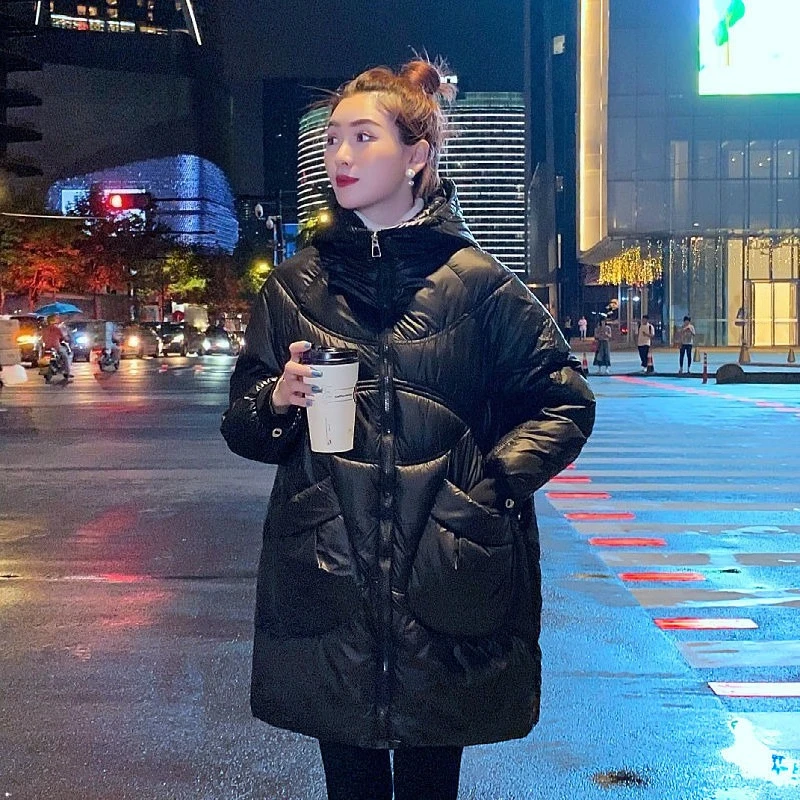 2025 معطف نسائي فضفاض منتفخ متوسط الطول سترة قطن شتوية أساسية ملابس خارجية دافئة #1