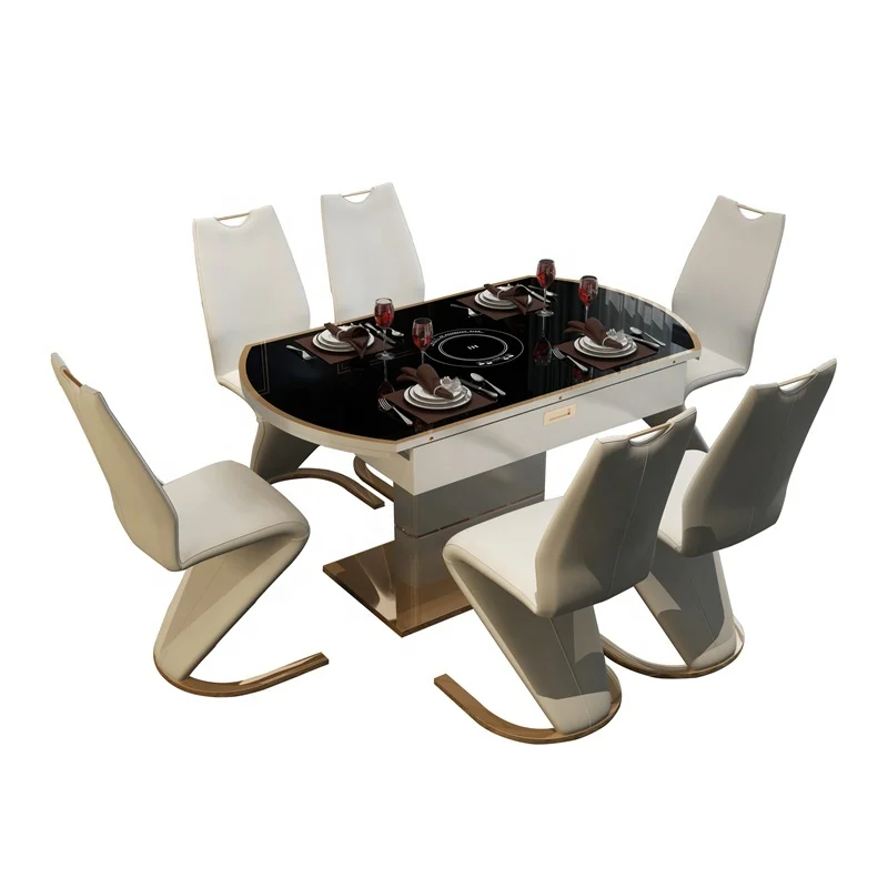 

Modern Design Extendable Glass Round Dining Table Set 6 Chairs Marble
