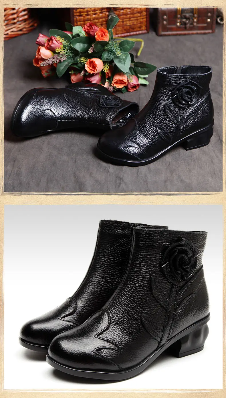 Neue Handgemachte Rindsleder Boot Damen Vintage Hohl Schuhe Frau Original Marke Stiefeletten Frauen Herbst Niedrigen Ferse Pelz Booties – Detail 15