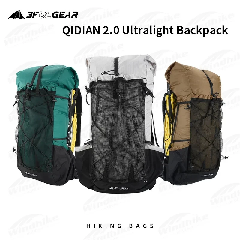 3F UL GEAR tas berkemah pria/wanita, ransel berkemah 2.0 ultra ringan olahraga luar ruangan tahan air nilon bersirkulasi udara 40L + 16L QIDIAN