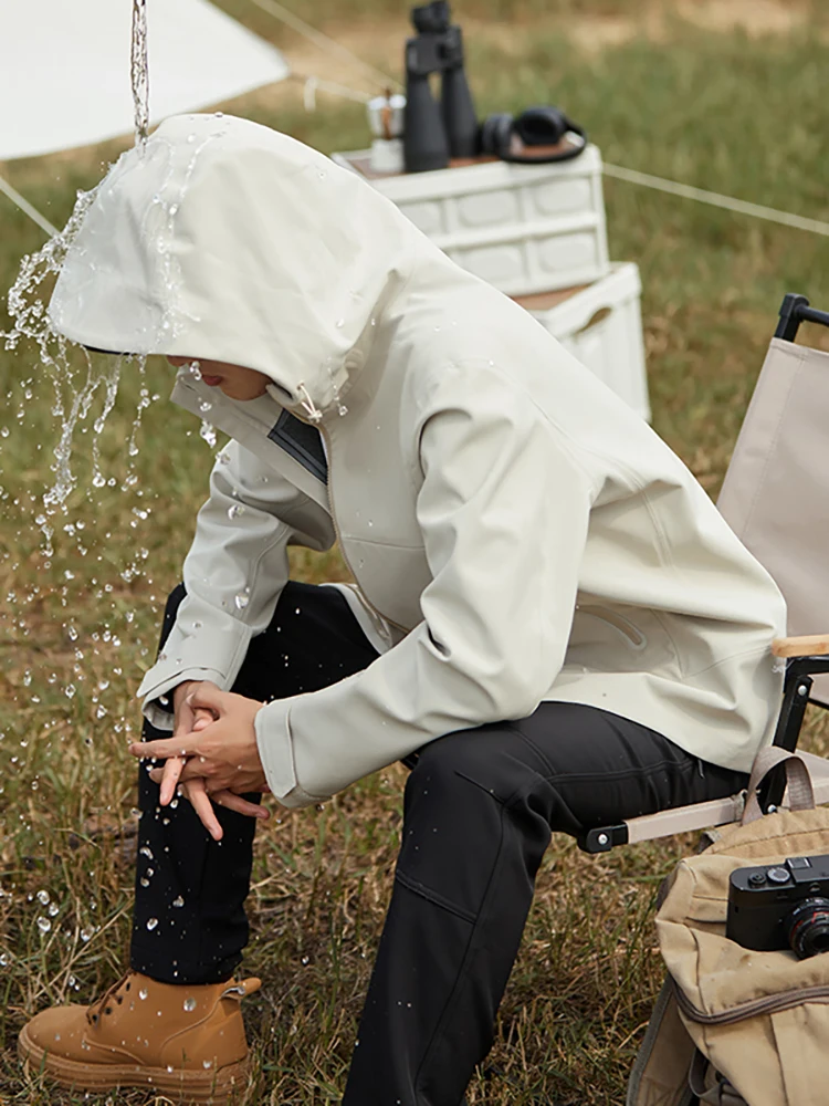 

High-End Fully Taped Sed Warm Fce Windproof Rainproof Spring Autumn ex Hooded Soft ell Jaet Outerwear Coat