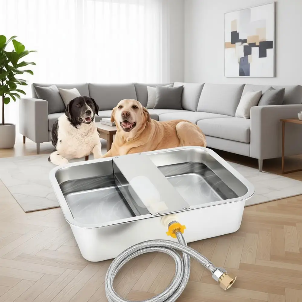 

Automatic Dog Water Dispenser for Large Dogs, Outdoor Stainless Steel Water Bowl for Large Breeds, Dog Water Feeder for Dogs, Ca