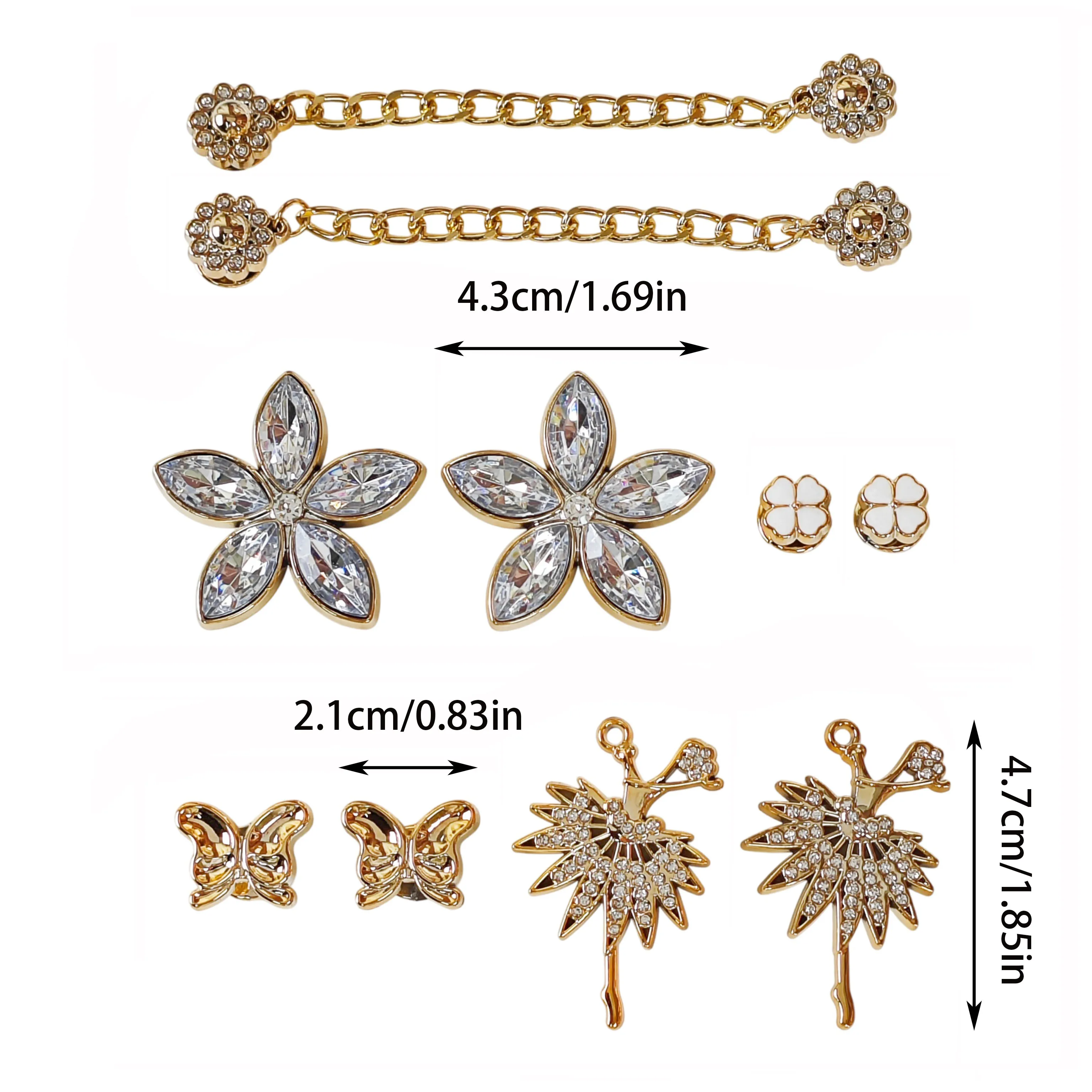 10Pcs DIY Shoe Decoration Charms with Sparkling Rhinestones, Flowers, Dancing Girls, Butterflies, Small Flower Chain Decorations, Non-Metal Lightweight Material, Y2K Fashion Versatile Cute Personality Accessories for Men and Women, Suitable for Eva Beach Shoes, Sandals, Removable Shoe Decorations, Holiday Gifts