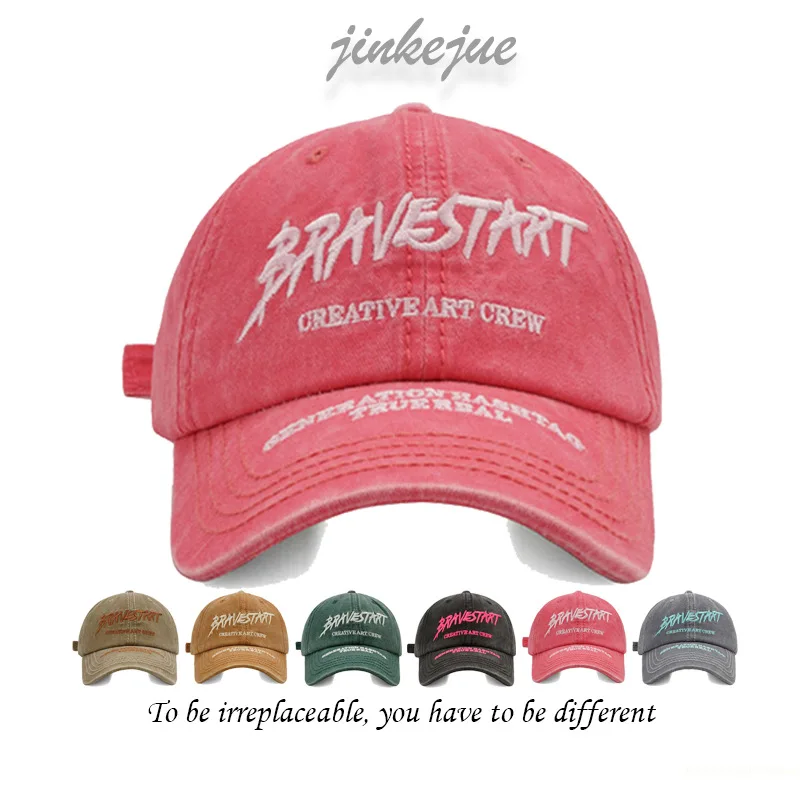 Spring/summer Korean stlye street alphabet embroidery washed soft top baseball cap female casual cap male American