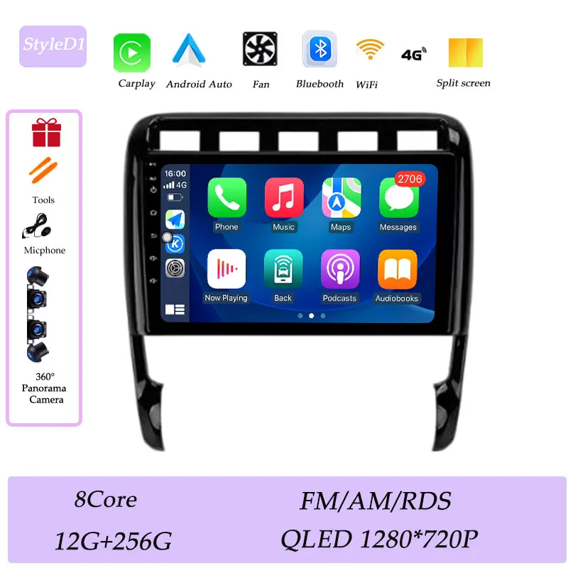 CarPlay voor Porsche Cayenne I 1 9PA 2002-2010 Autoradio Multimedia Speler GPS Navigatie Bluetooth 4G DSP Stereo QLED Scherm