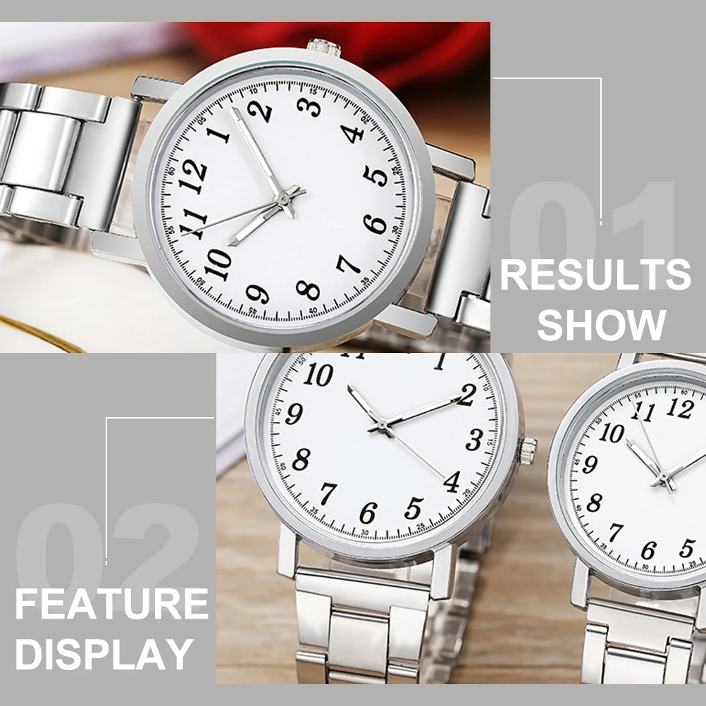 

2 pcs Couple Stainless Steel Alloy Glass Silver Quartz Wristwatch for Wedding Modern Watch Gifts Ladies Timepiece