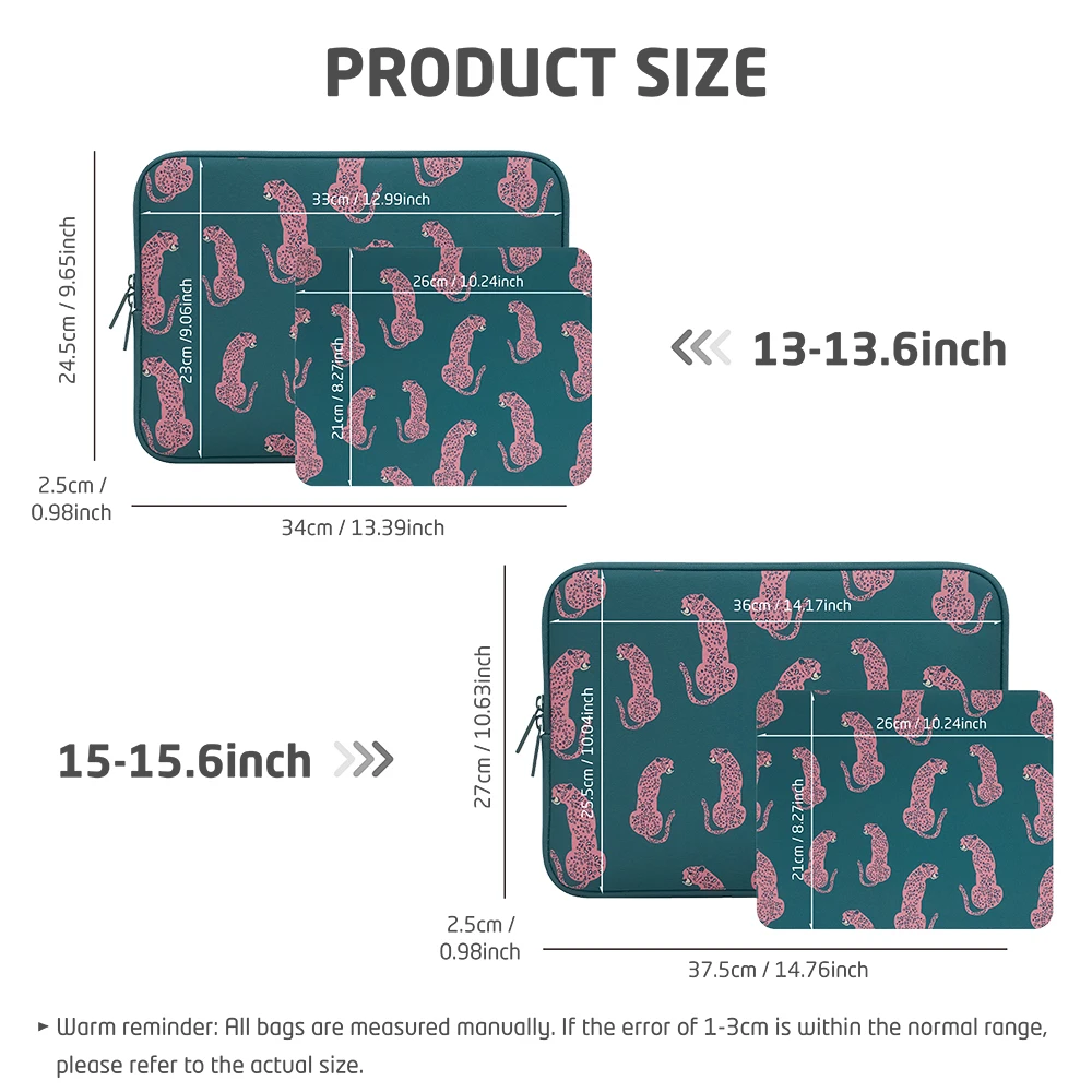 Cute Pink Leopard Laptop Sleeve for Women 13 13.6 15 Inch Notebook Case Aesthetic Slim Protective Bag for MacBook with Mouse Pad