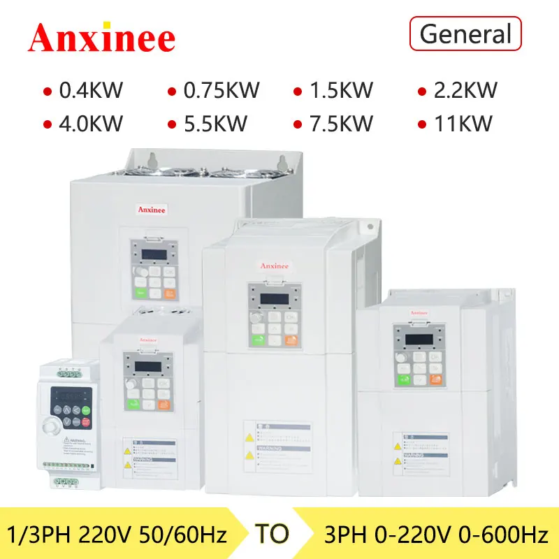 

Anxinee VFD 220v Inverter 1PH 3PH Input Frequency Converter Three Phase Motor Speed Control 0-600Hz