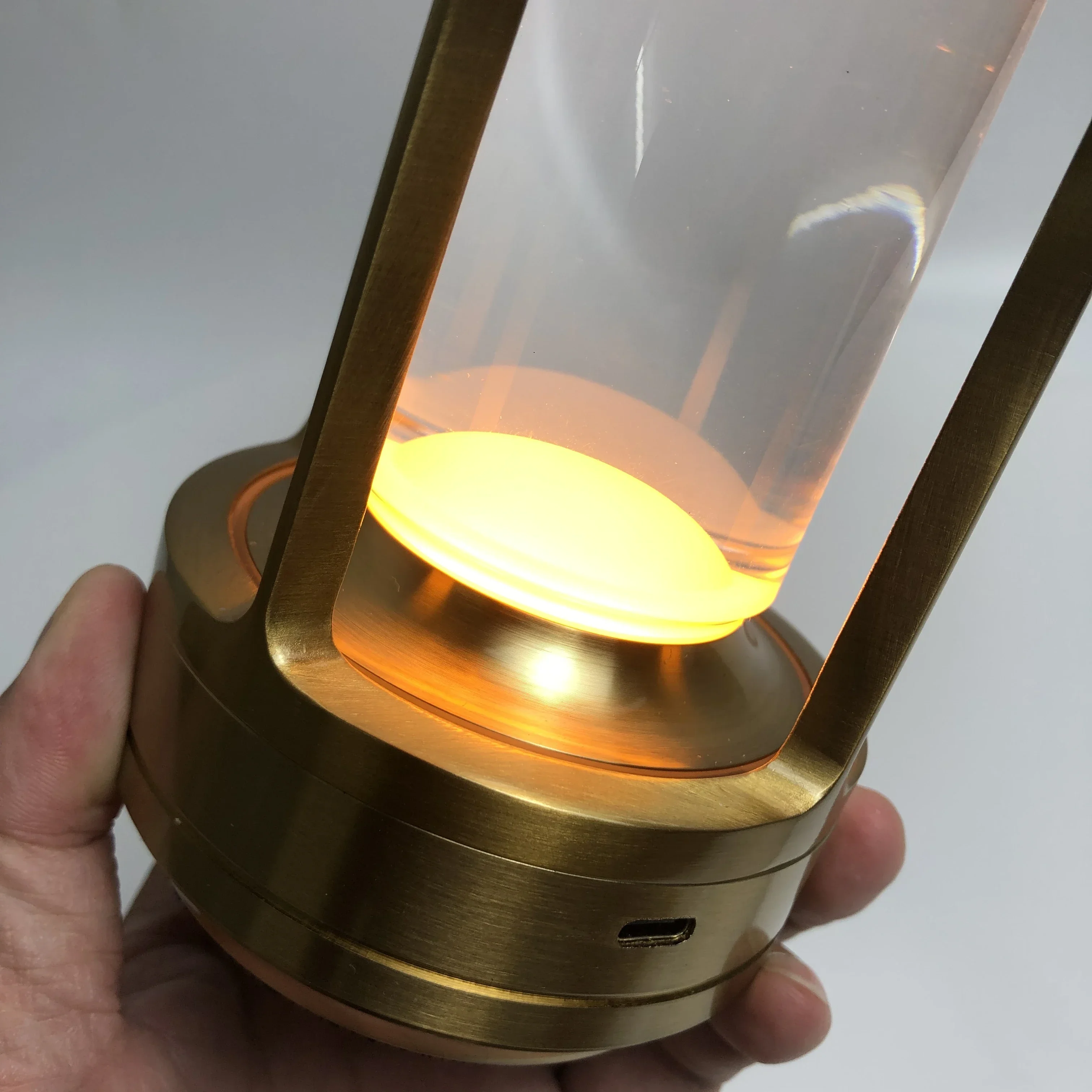 Type-C Touch Dimming Rechargeable Hand Held Lantern Crystal Light Aluminum Glass Table Lamp