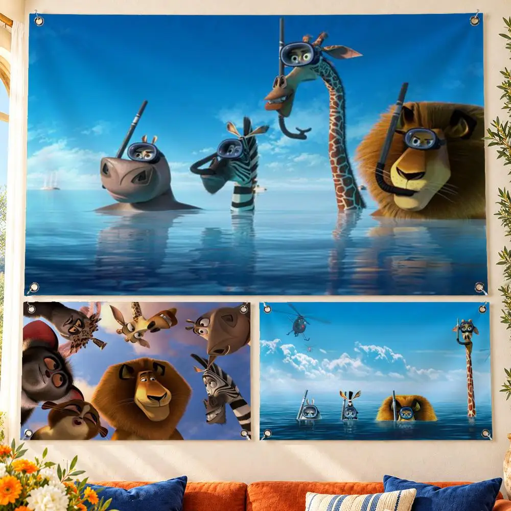 3 Madagascar 3 Flags Aesthetic Room Decor Wall Hanging For Bedroom Dorm Gaming Room And Parties