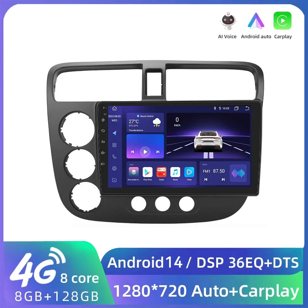 2Din 4G+64GB car radio multimedia android player carplay Auto BT GPS bluetooth radio For Honda CIVIC 2000 2001 2002 2003 - 2006