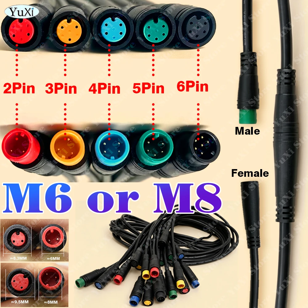 

1-10pcs M6 M8 Male to Female Electric Butt Cable Plug Connector Waterproof Scooter Brake 2/3/4/5/6Pin Core Signal Sensor Cord 1M