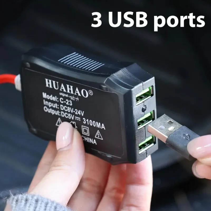 

Motorcycle Fast Charging Adapter Universal 8V-24V Multi-Port EV Battery Power Converter with 3 USB Ports for Mobile Phones