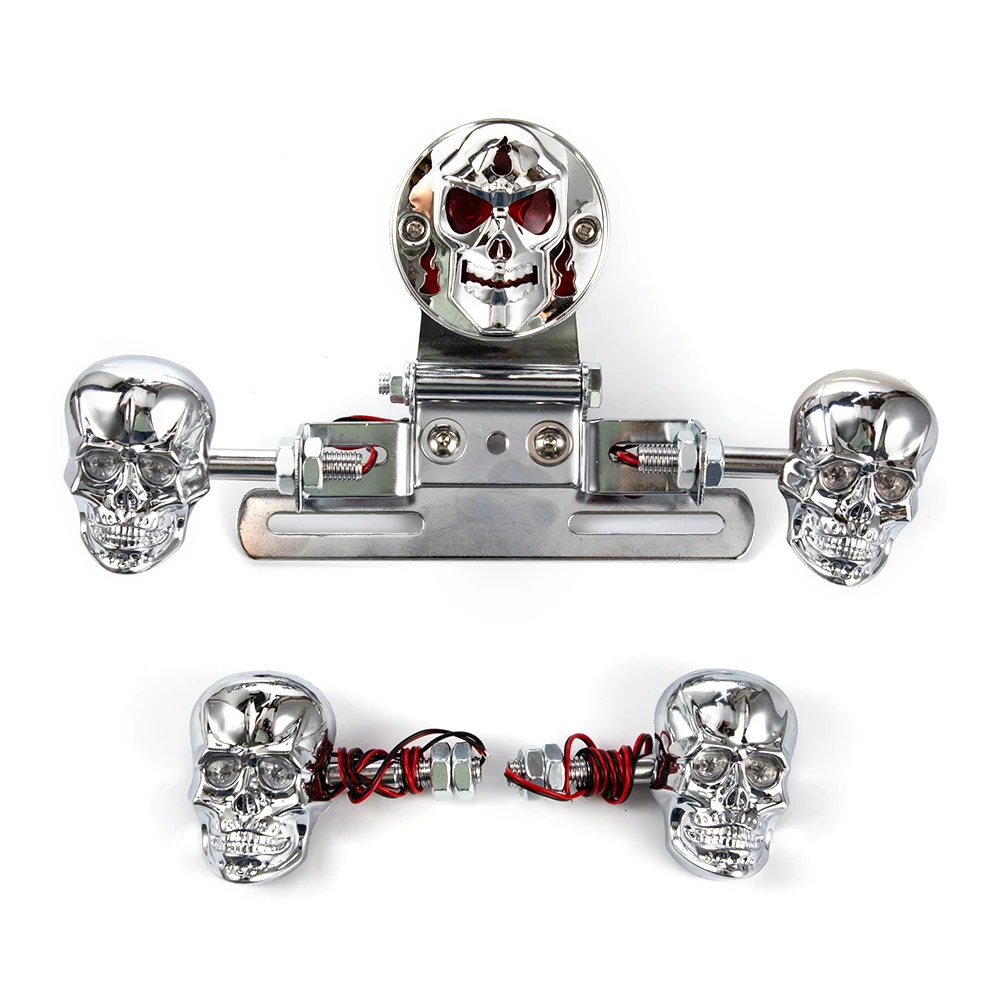 

1pcs Metal Chrome Tombstone/Skull Brake Tail W/ Light Signal for Harley Davidson Big Twin Aftermarket Motorcycle Parts