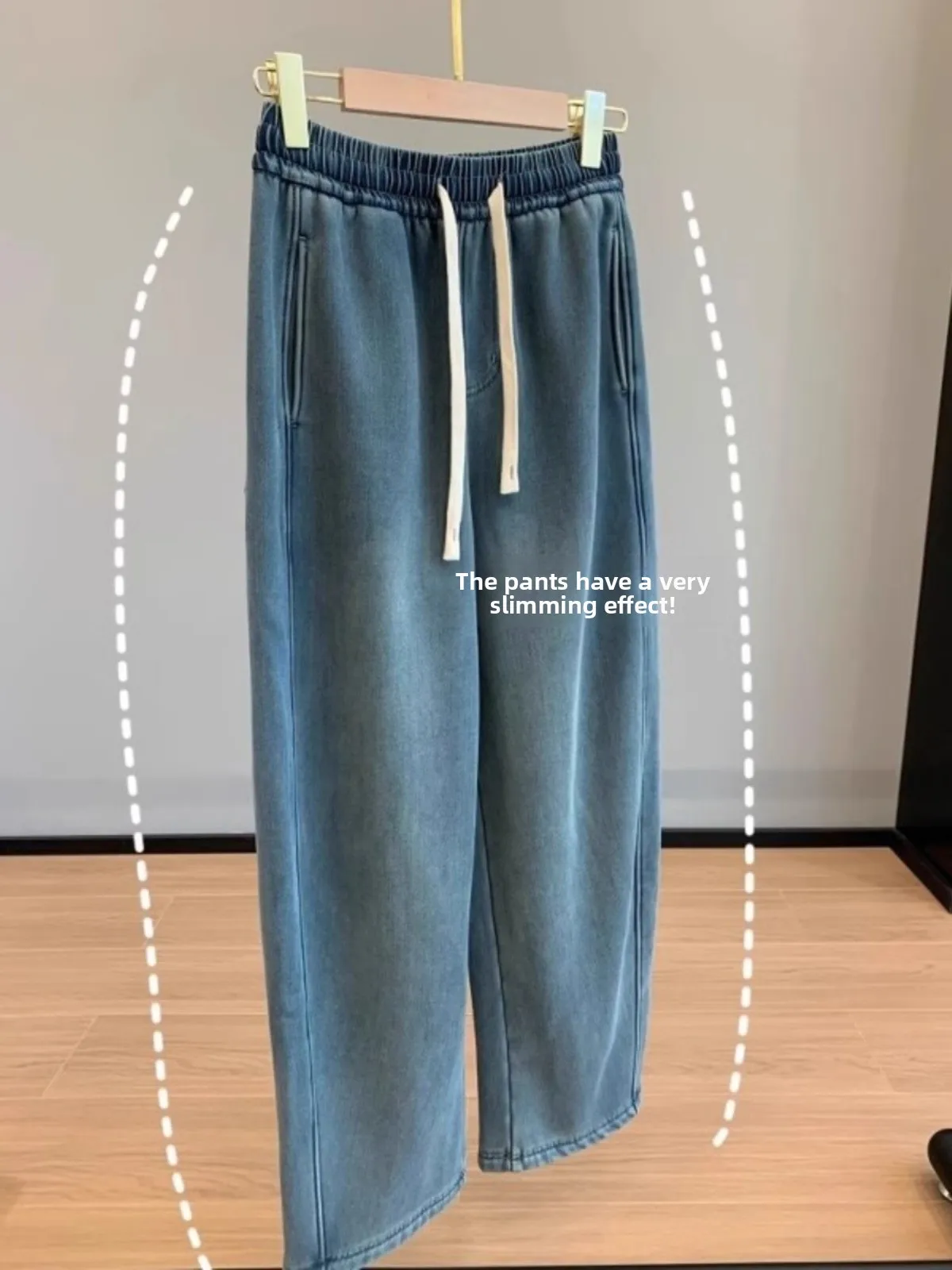 

Thickened Warm High Waist Casual Knitted Denim Pants Women's Style High Waist Scythe Loose Fit Autumn Winter Fashion Trousers