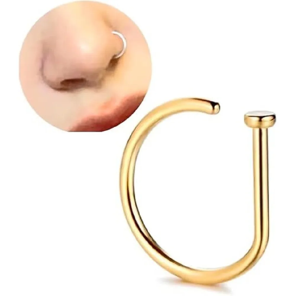 4 Pack Non Piercing D-Shaped Nose Rings Fake Nose Cuffs, Stainless Steel Clip On Nose Hoops, Punk Minimalist Fake Piercing Nose Jewelry for Women Men Party Daily Cosplay view 3