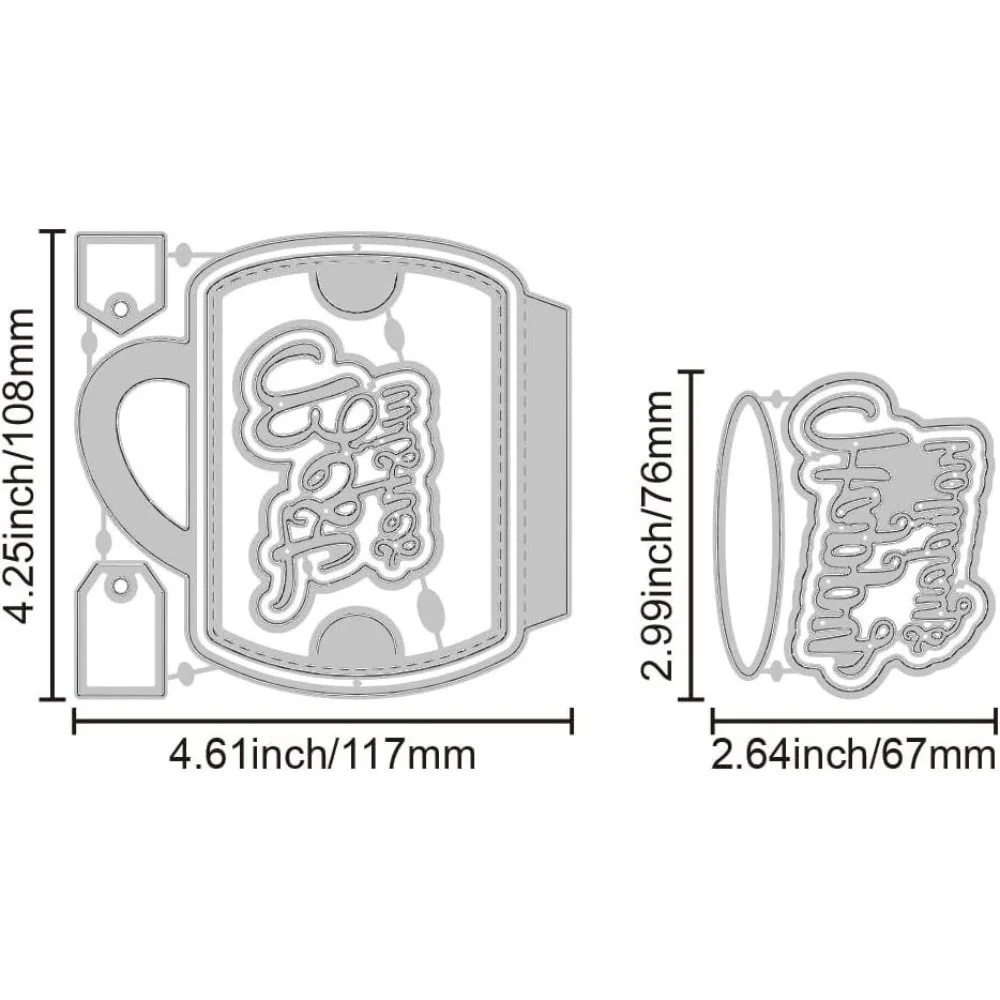 2pcs Cup Gift Card Holder Cutting Dies Coffee Cup Label Cutting Dies Tea Cup for DIY Scrapbooking Card Making
