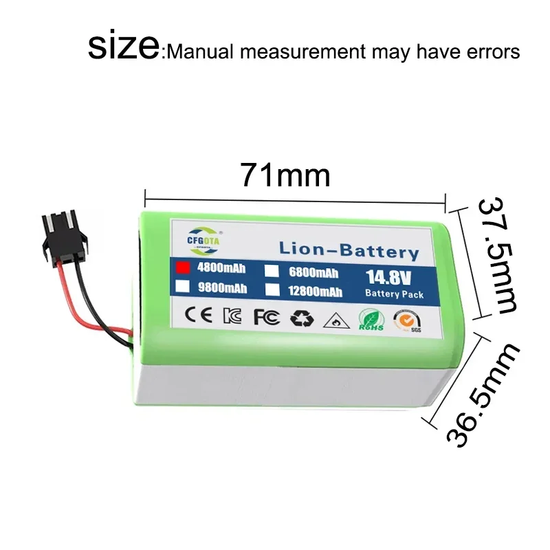 New 4800mAh INR18650 4S1P Battery For DEXP MMB-300 X500 X520 X600 Mamibot EXVAC660 EXVAC880 Robot Vacuum Cleaner Battery