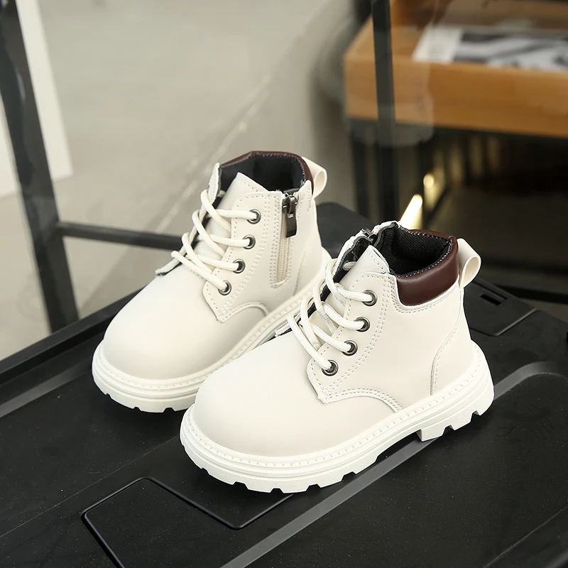 

Kids Short Boots Side Zipper Boys Girls Leather Boots Soild Color Versatile 2025 Autumn Winter New Children Ankle Boots Non-slip