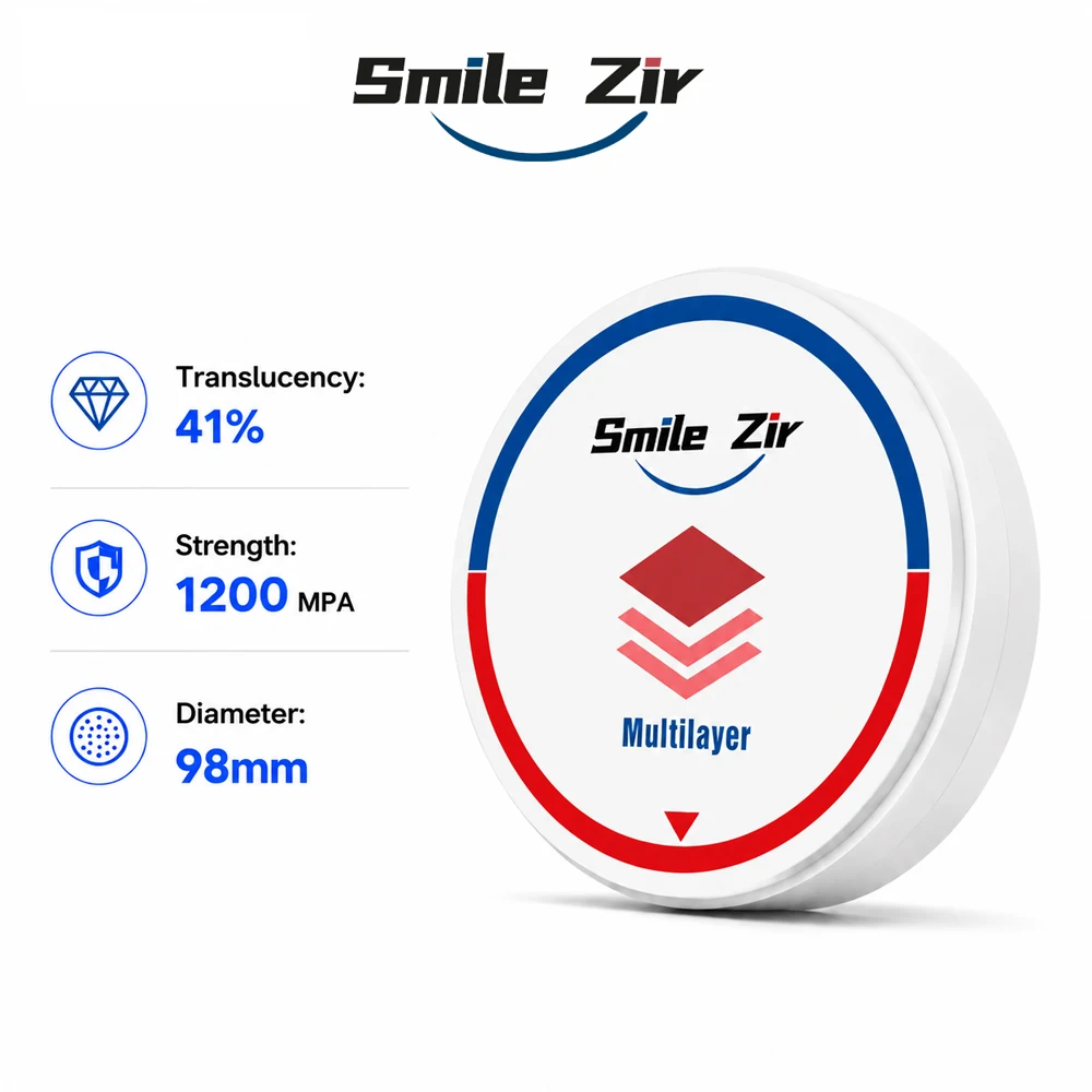 smile_zir Multilayer Zirconia Block Disc 98m A1 A2 A3 A3.5 Vita 16 Colors for CAD/CAM Milling Machine Lab Raw Material Block Use