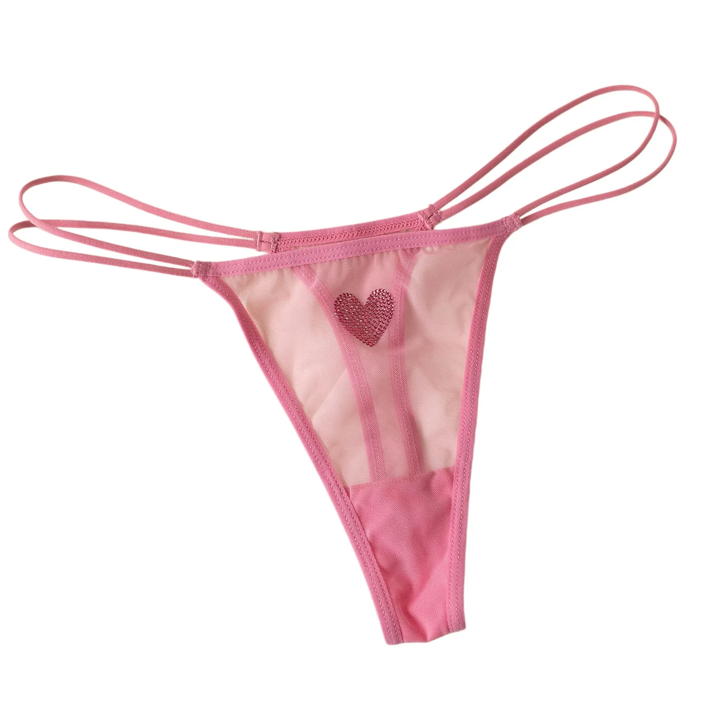 Spitzen-Netzstoff Damen-Slip Sexy Tanga Transparente Strass-Herz-Unterhose Mädchen G-String Dessous Fitness T-Back