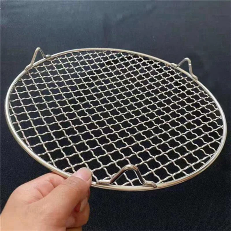 【CLEARANCE】Stainless Steel Barbecue Grill Mesh 22.5Cm - Round BBQ Net With Stand For Outdoor Camping, Cooling Rack Included