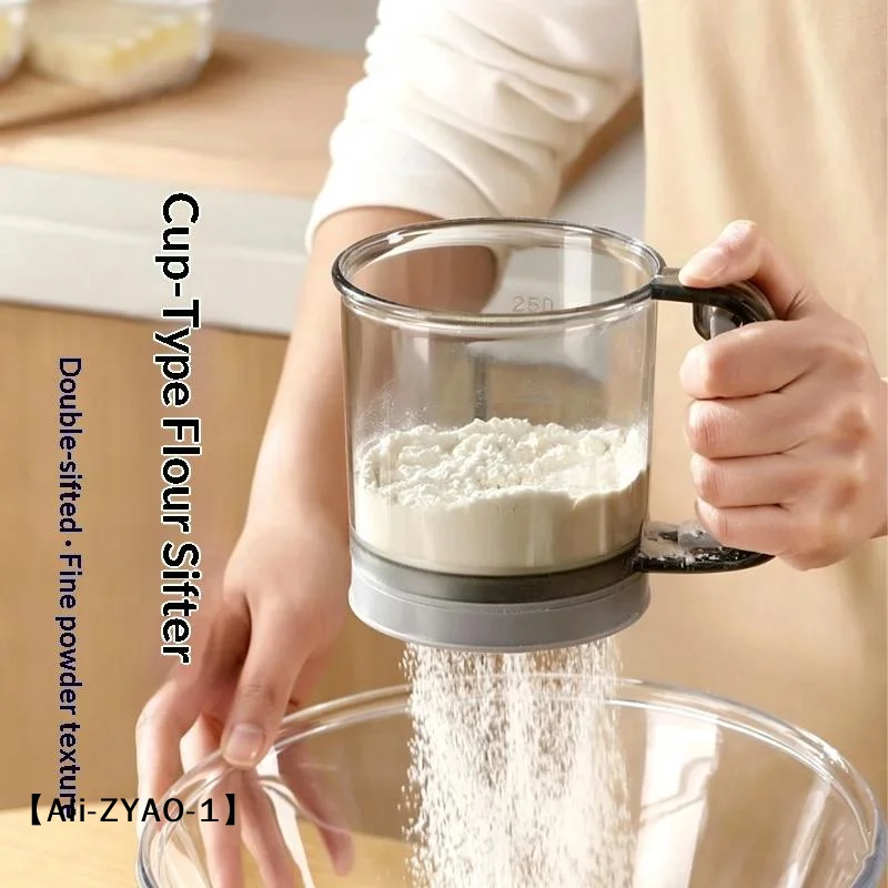 【O】Handheld Semiautomatic Double Flour Sifter Baking Special Ultra Fine Filter Sieve
