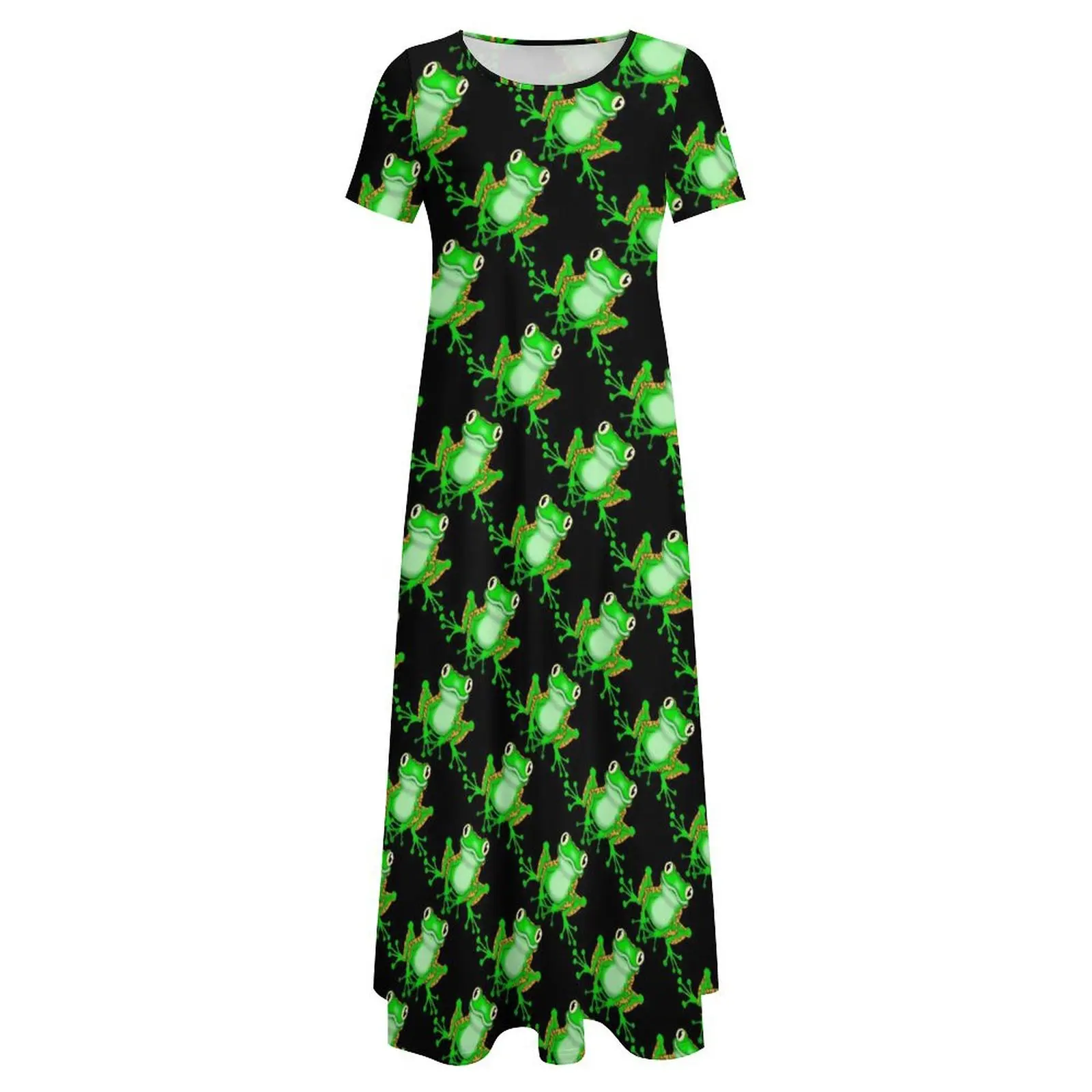 Grappige Kikkerjurk Groene Dierenprint Elegante Maxi-Jurk Dames Koreaanse Mode Boho Strand Lange Jurken Grote Maat