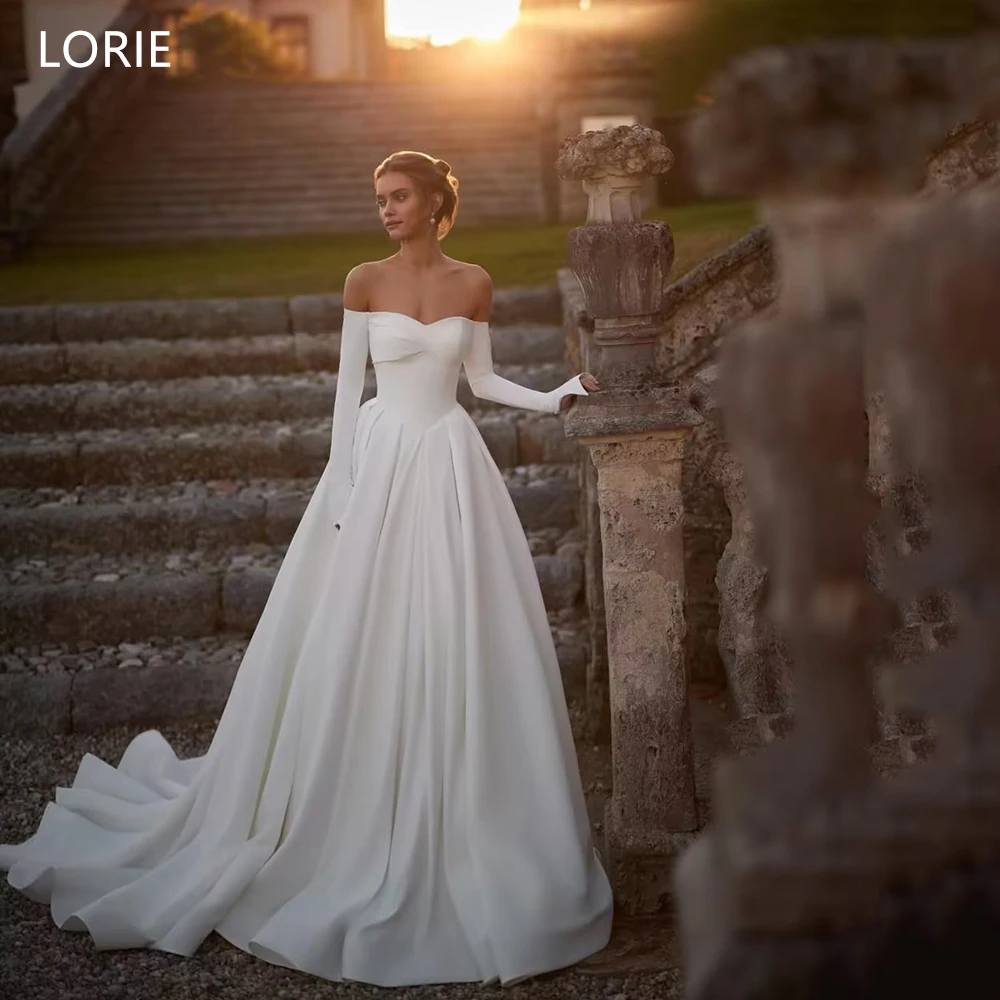 

LORIE Pastrol Satin Wedding Dresses Pleats Strapless Bride Prom Gown Simple Draped A-Line Floor-Length Bridal Gowns Customized