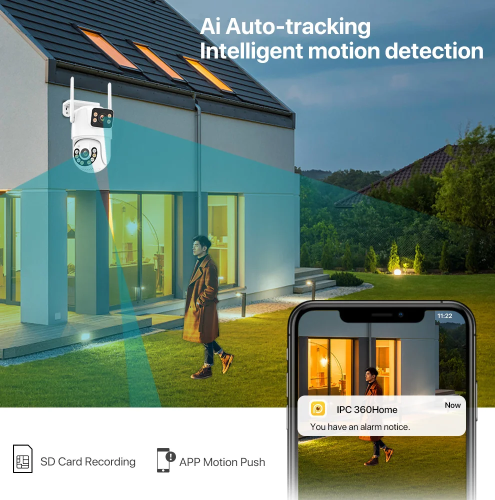 WONSDAR 8MP HD WiFi Camera Outdoor Auto Tracking Dual Screen Security Surveillance Rated IP66 Protection IP Camera Email Alarm