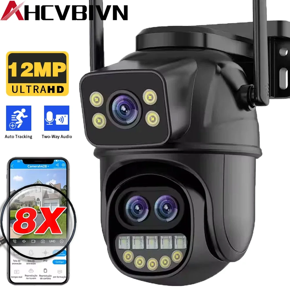 

12MP PTZ 8X Digital Zoom IP Camera Outdoor Dual Screen Automatic Tracking Wireless CCTV Surveillance Camera ICSEE & XMEY